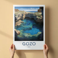 Gozo Poster - Malta Travel Art - Azure Water Cavern Home Decor