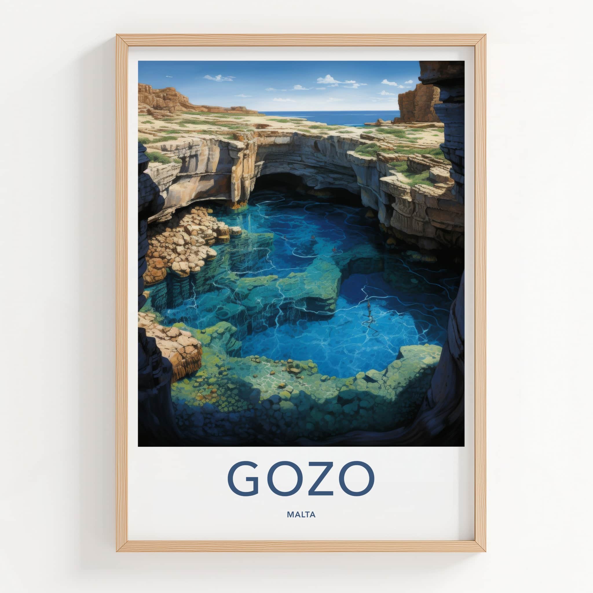 Gozo Poster - Malta Travel Art - Azure Water Cavern Home Decor