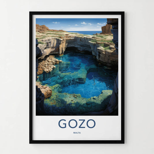 Gozo Poster - Malta Travel Art - Azure Water Cavern Home Decor