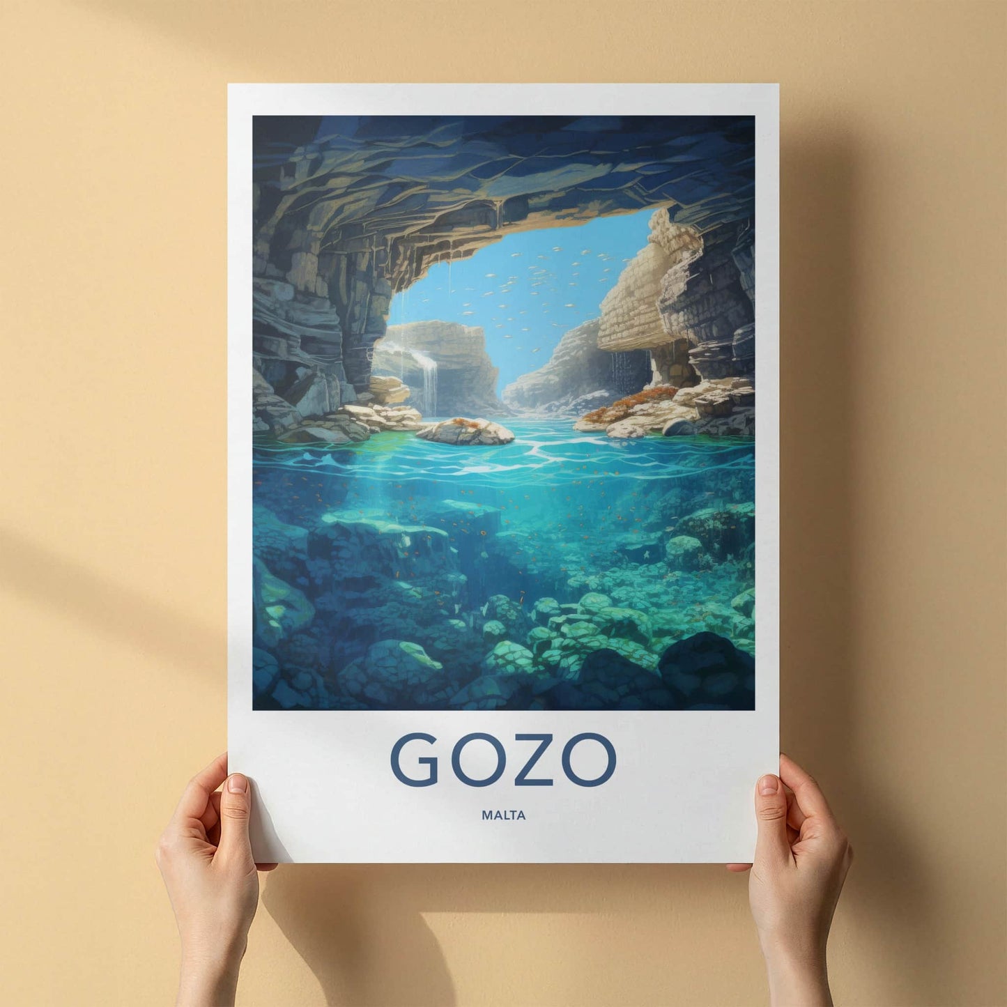 Gozo Poster - Malta Travel Art - Submerged Grotto Waters Home Decor