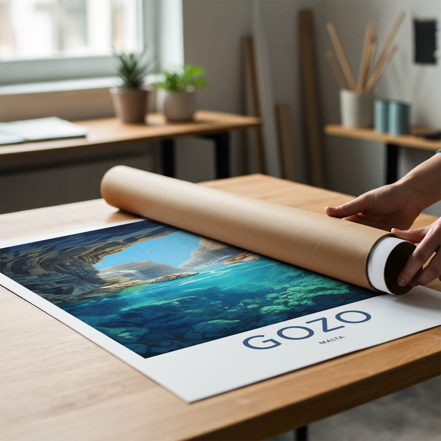 Gozo Poster - Malta Travel Art - Submerged Grotto Waters Home Decor