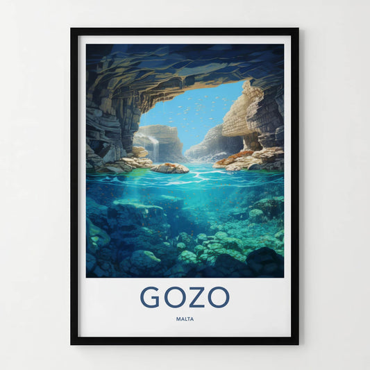 Gozo Poster - Malta Travel Art - Submerged Grotto Waters Home Decor
