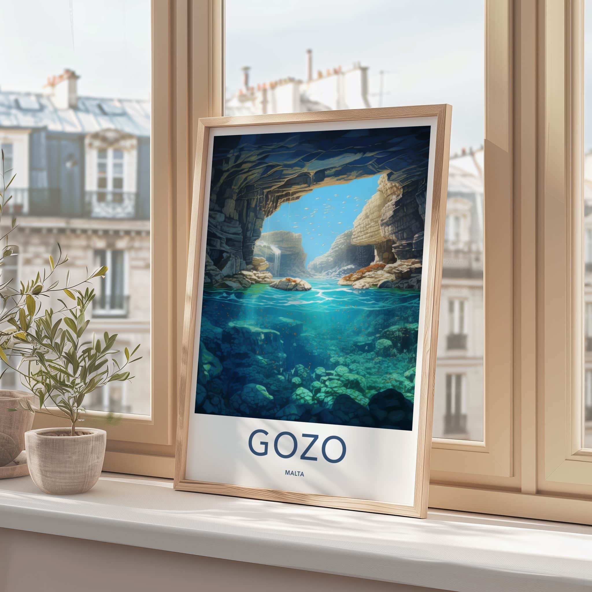 Gozo Poster - Malta Travel Art - Submerged Grotto Waters Home Decor