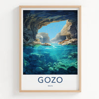 Gozo Poster - Malta Travel Art - Submerged Grotto Waters Home Decor