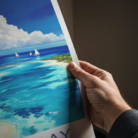 Grace Bay Poster - Turks Caicos Travel Art - Tropical Beach Sailboats Home Decor