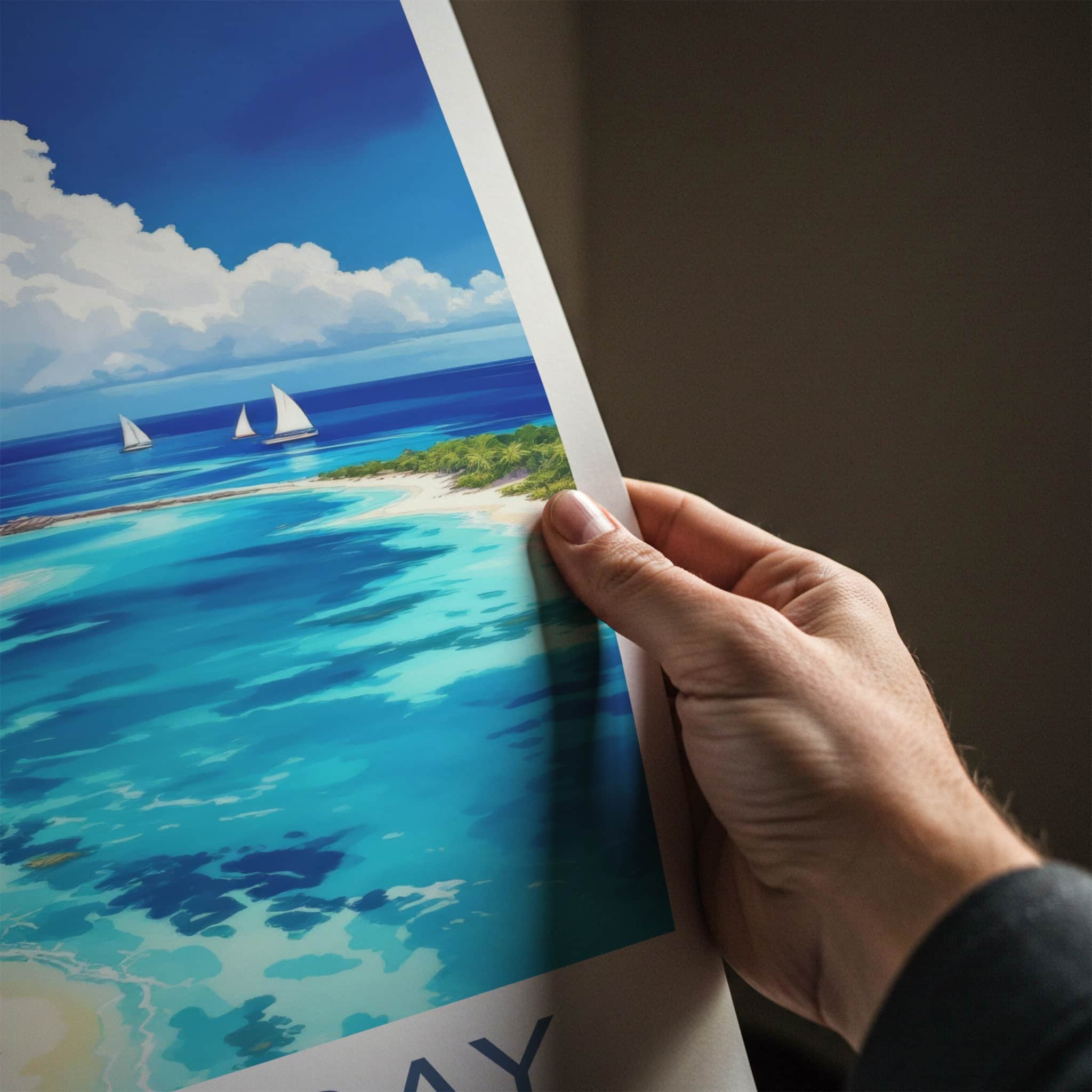 Grace Bay Poster - Turks Caicos Travel Art - Tropical Beach Sailboats Home Decor