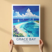 Grace Bay Poster - Turks Caicos Travel Art - Tropical Beach Sailboats Home Decor