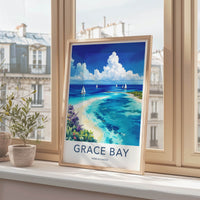 Grace Bay Poster - Turks Caicos Travel Art - Tropical Beach Sailboats Home Decor