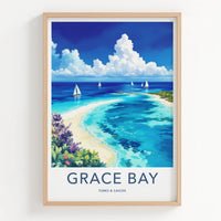 Grace Bay Poster - Turks Caicos Travel Art - Tropical Beach Sailboats Home Decor