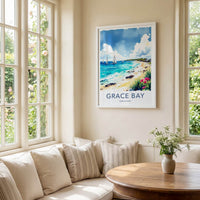 Grace Bay Poster - Turks & Caicos Travel Art - Tropical Beach Scene Wall Decor