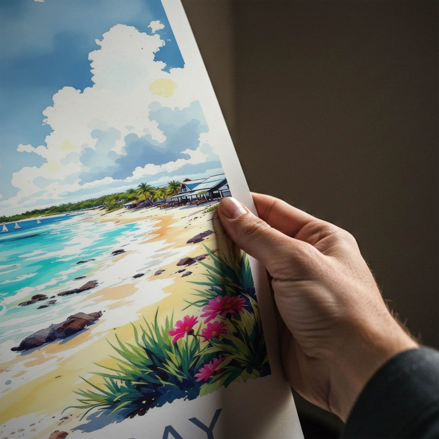 Grace Bay Poster - Turks & Caicos Travel Art - Tropical Beach Scene Wall Decor