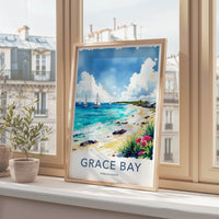 Grace Bay Poster - Turks & Caicos Travel Art - Tropical Beach Scene Wall Decor