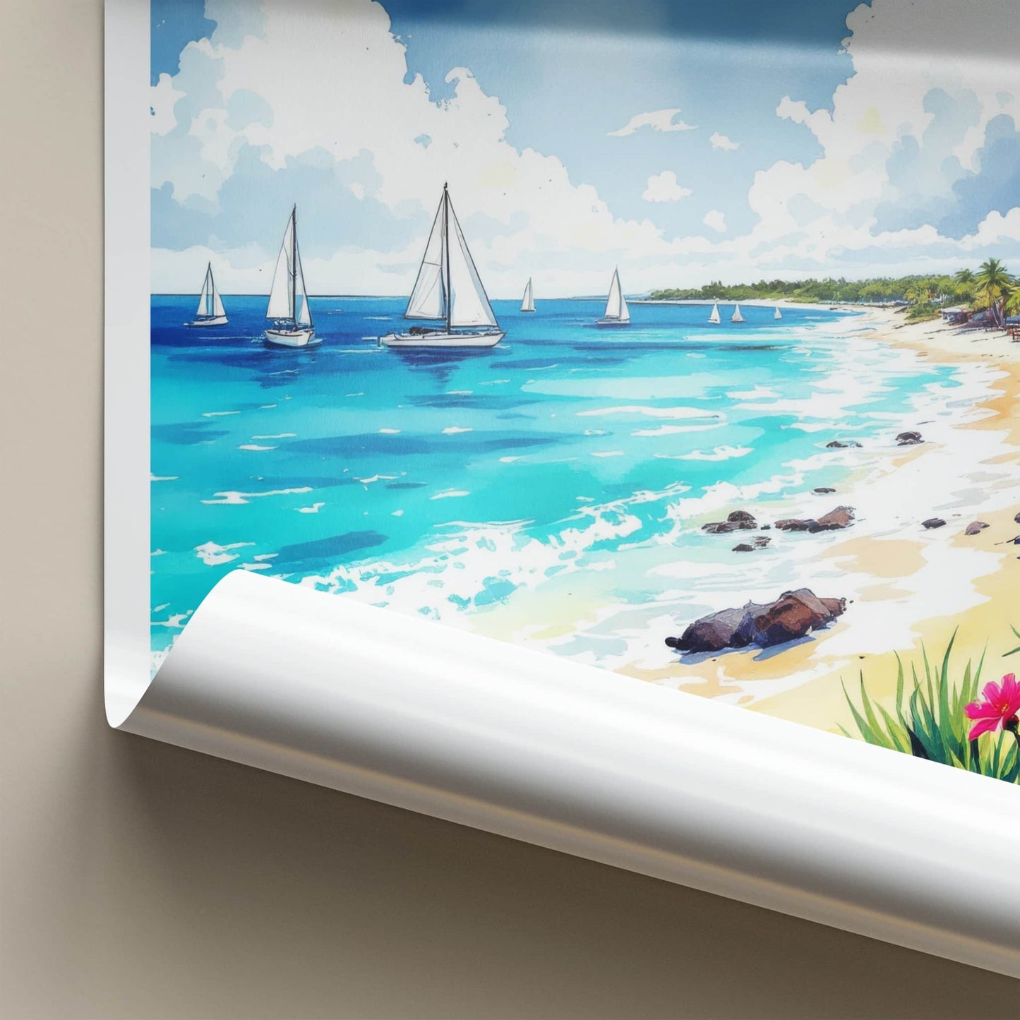 Grace Bay Poster - Turks & Caicos Travel Art - Tropical Beach Scene Wall Decor