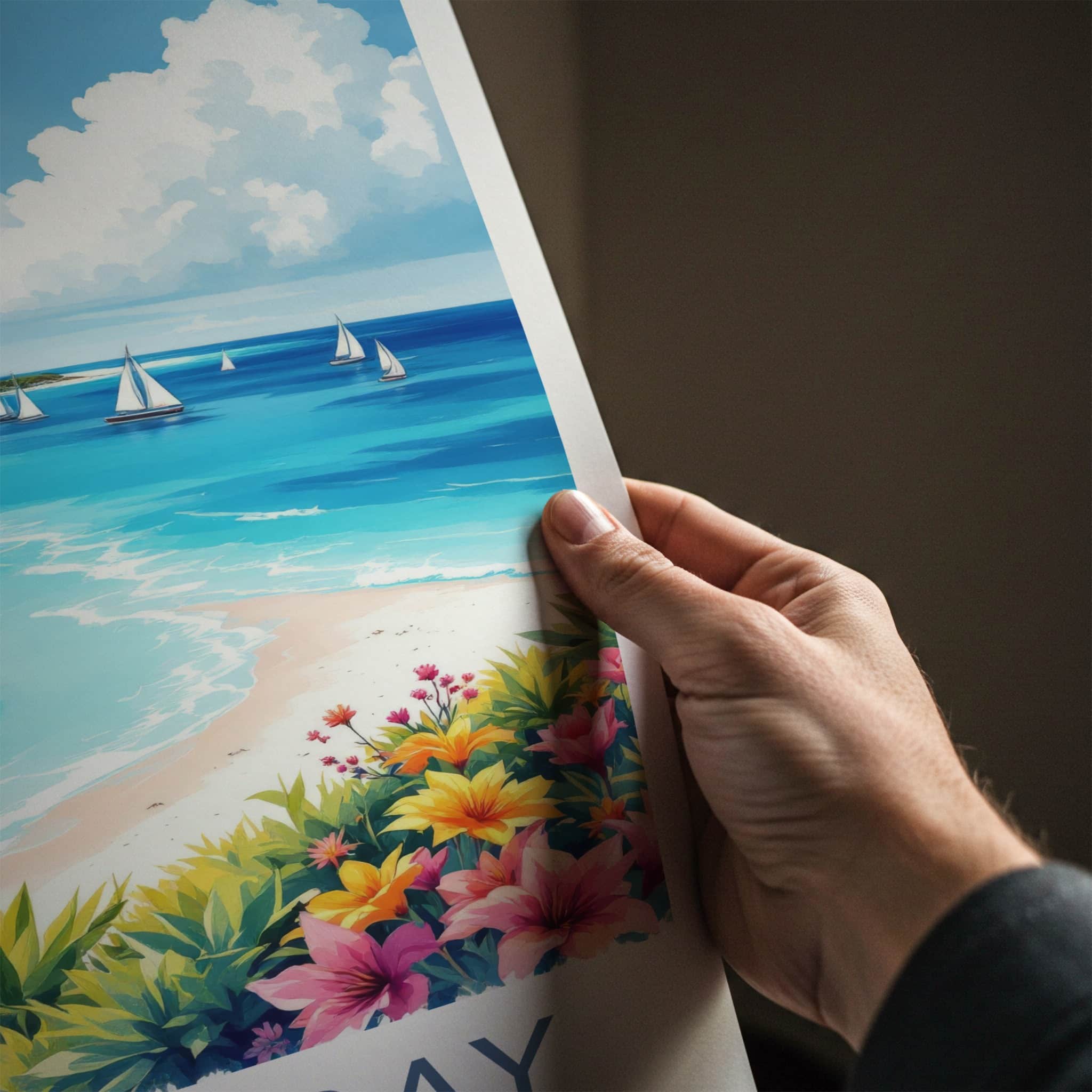 Grace Bay Poster - Turks & Caicos Travel Art - Turquoise Water Sailboats Wall Decor