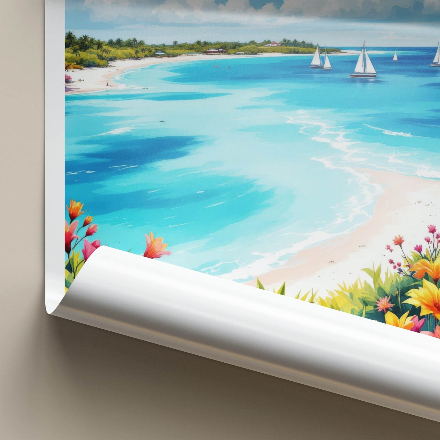 Grace Bay Poster - Turks & Caicos Travel Art - Turquoise Water Sailboats Wall Decor