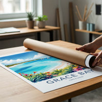 Grace Bay Poster - Turks & Caicos Travel Art - Turquoise Water Sailboats Wall Decor