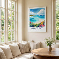 Grace Bay Poster - Turks & Caicos Travel Art - Turquoise Water Sailboats Wall Decor