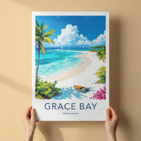 Grace Bay Poster - Turks & Caicos Travel Print - Tropical Beach Boat Wall Decor