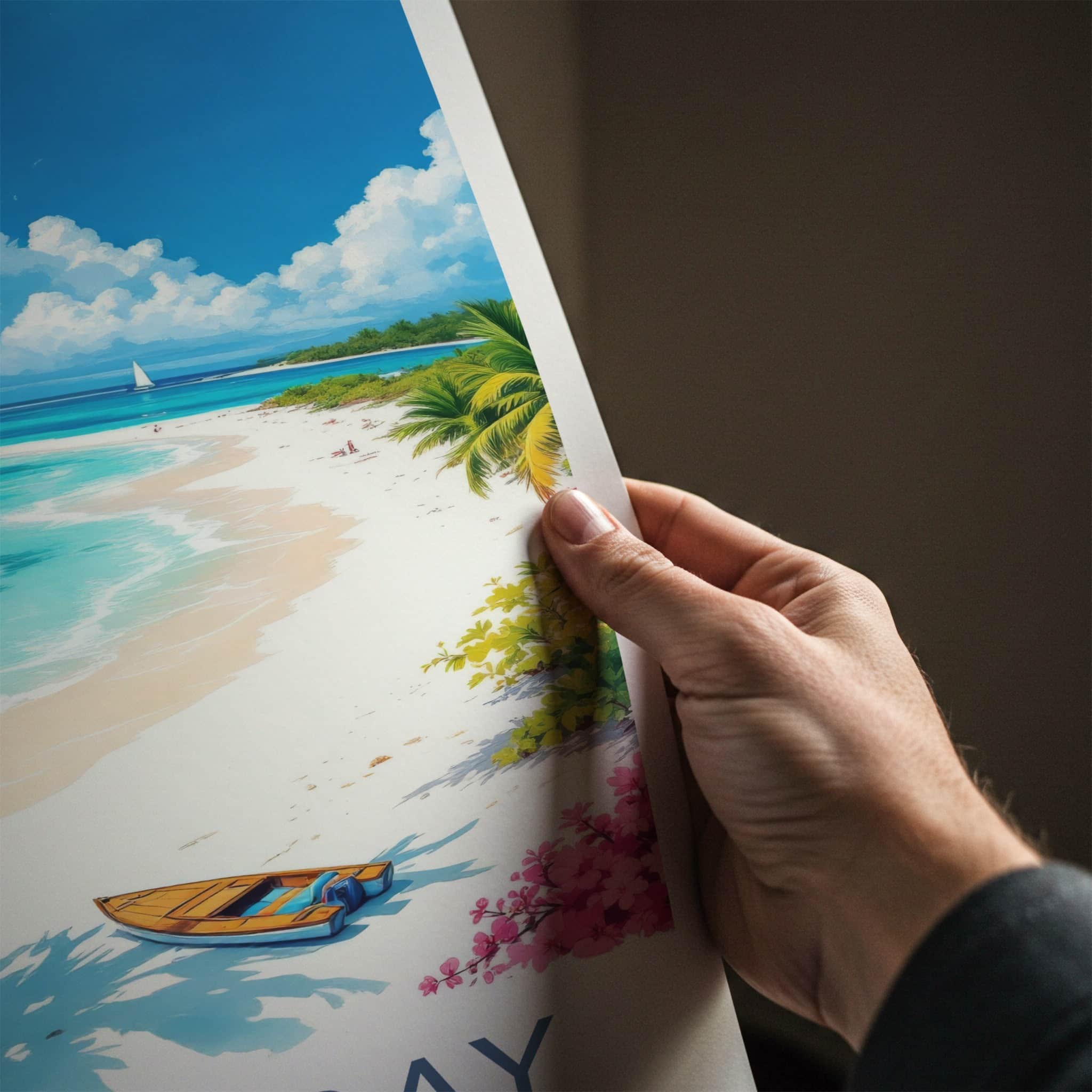 Grace Bay Poster - Turks & Caicos Travel Print - Tropical Beach Boat Wall Decor