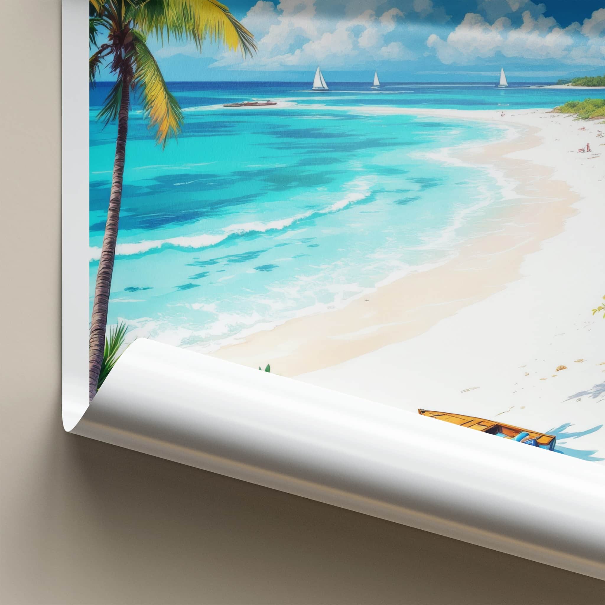 Grace Bay Poster - Turks & Caicos Travel Print - Tropical Beach Boat Wall Decor