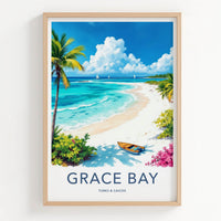 Grace Bay Poster - Turks & Caicos Travel Print - Tropical Beach Boat Wall Decor