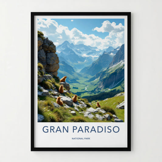 Gran Paradiso National Park Poster - Italy Travel Art - Marmot Mountain Valley Wall Decor