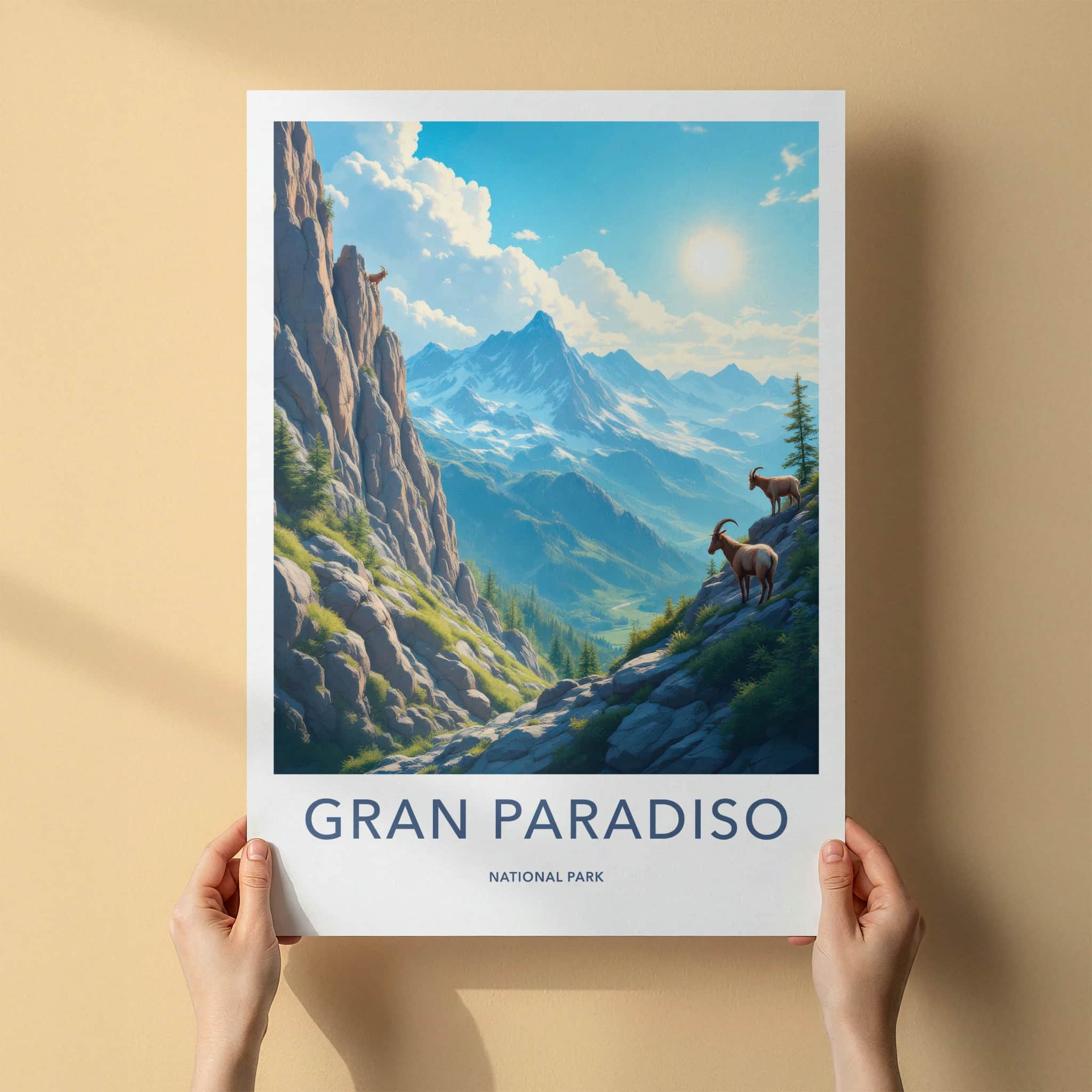 Gran Paradiso National Park Poster - Italy Travel Art - Mountain Goats Vista Home Decor
