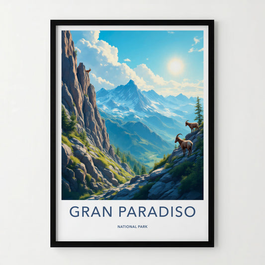 Gran Paradiso National Park Poster - Italy Travel Art - Mountain Goats Vista Home Decor