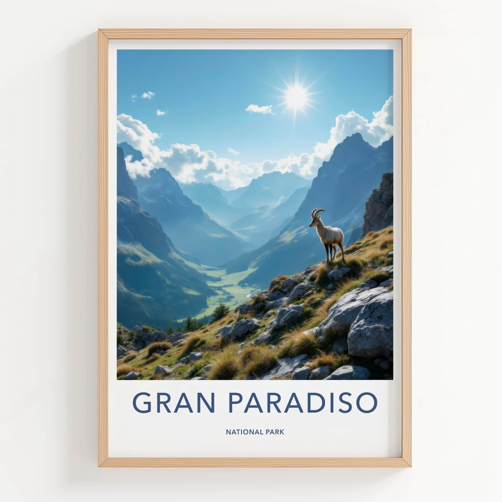 Gran Paradiso Poster - Italy Travel Art - Alpine Valley Ibex Wall Decor