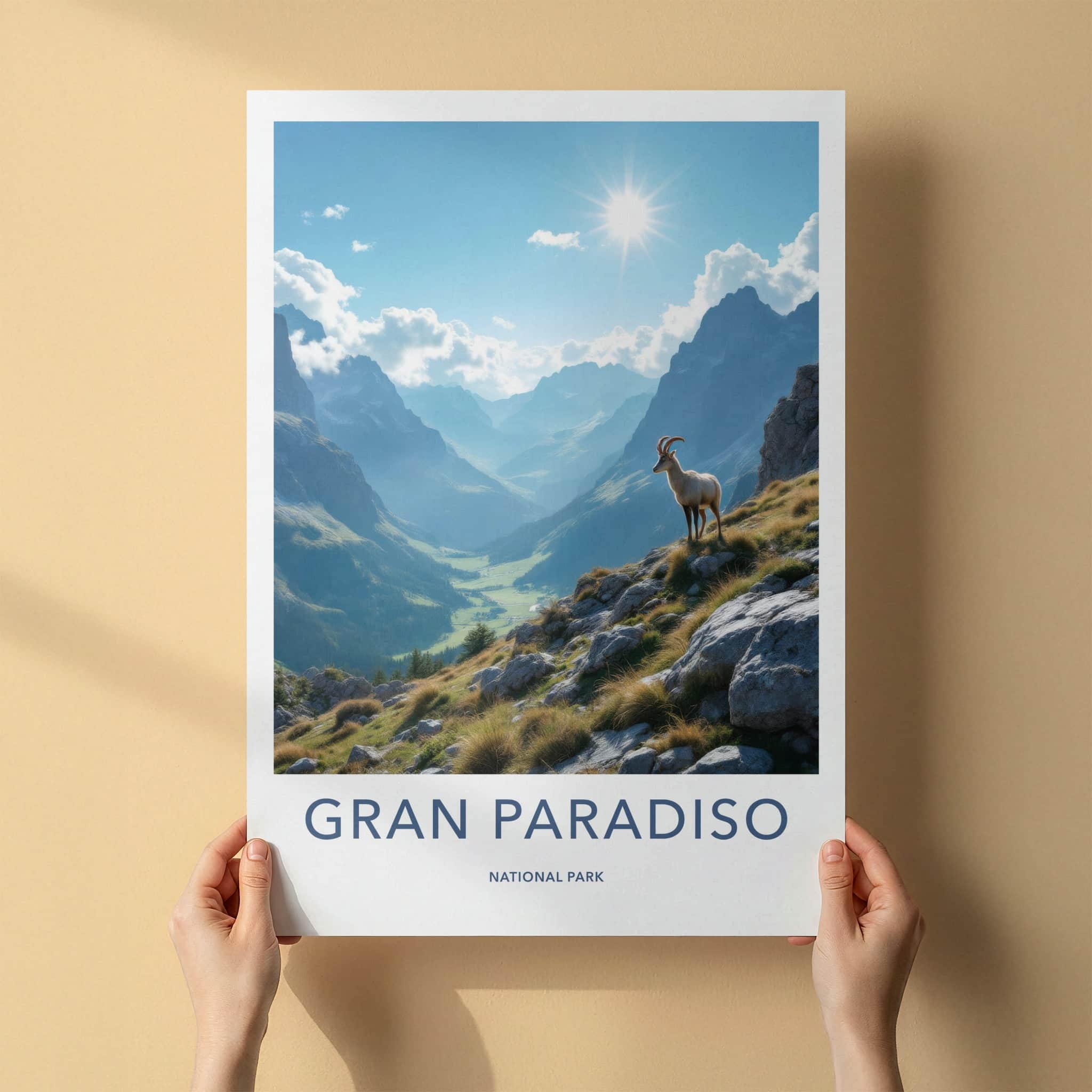 Gran Paradiso Poster - Italy Travel Art - Alpine Valley Ibex Wall Decor