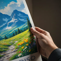 Gran Paradiso Poster - Italy Travel Art - Mountain Meadow Path Home Decor