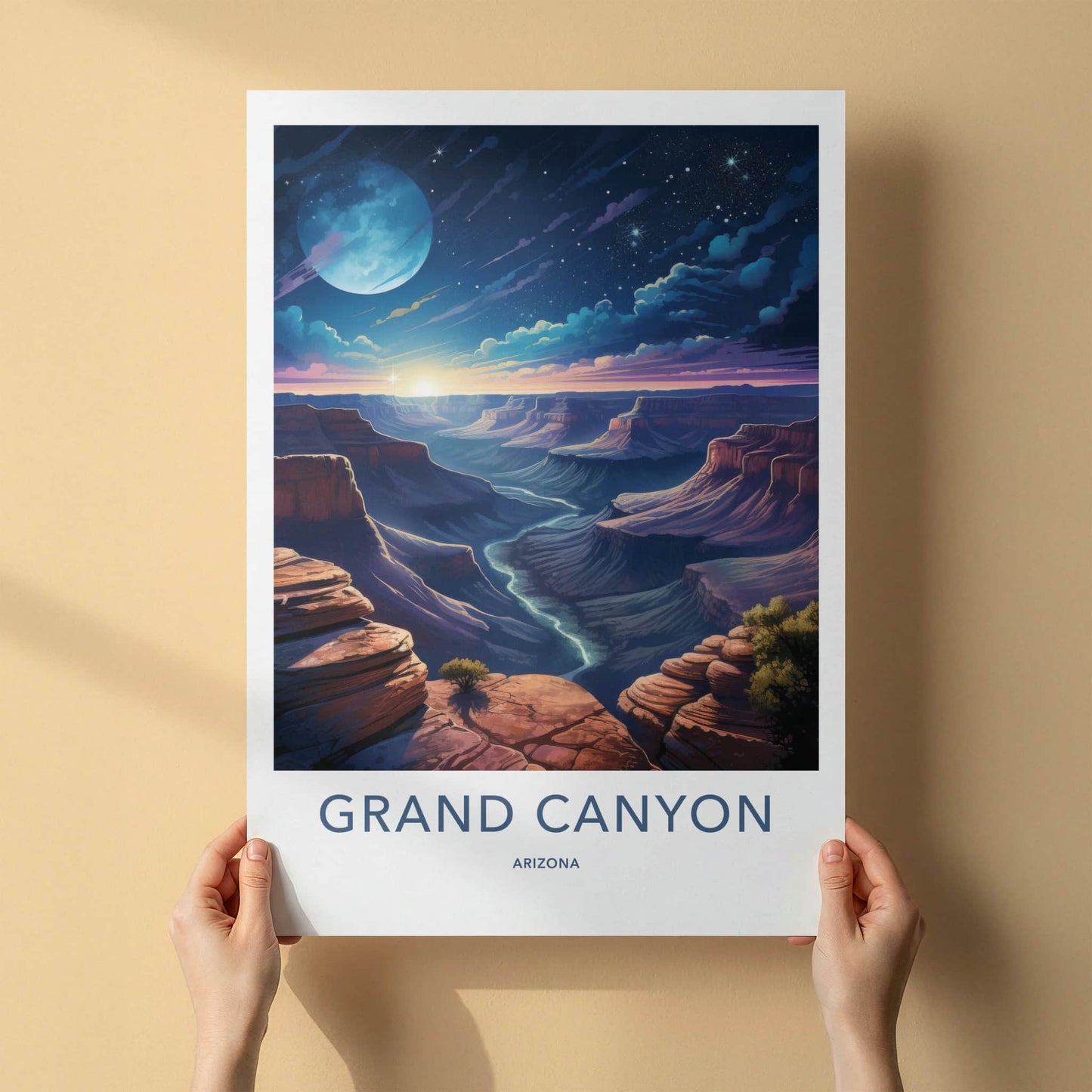 Grand Canyon Poster - Arizona Art Print - Vibrant Canyon Night Wall Decor