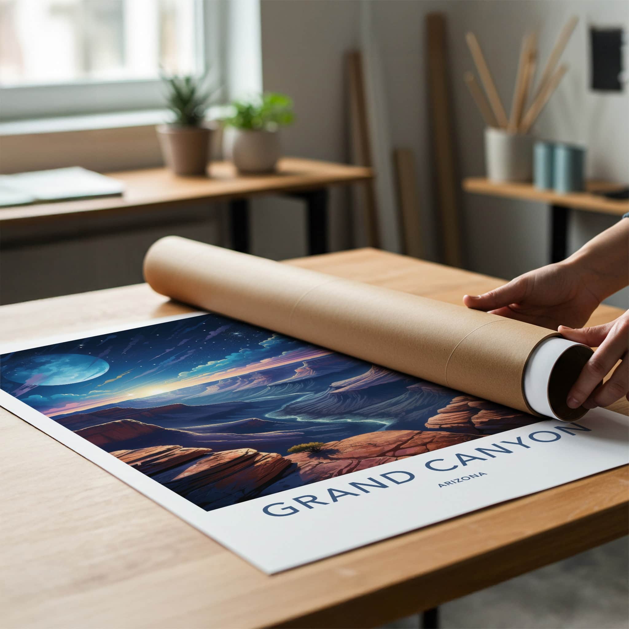 Grand Canyon Poster - Arizona Art Print - Vibrant Canyon Night Wall Decor