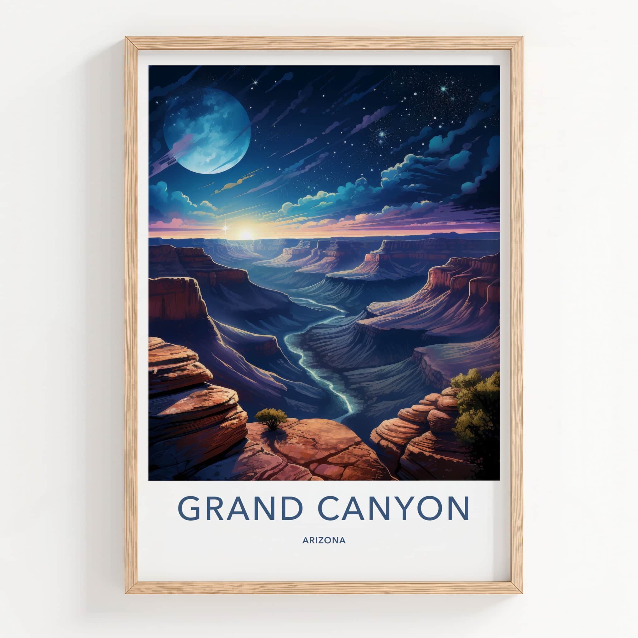 Grand Canyon Poster - Arizona Art Print - Vibrant Canyon Night Wall Decor