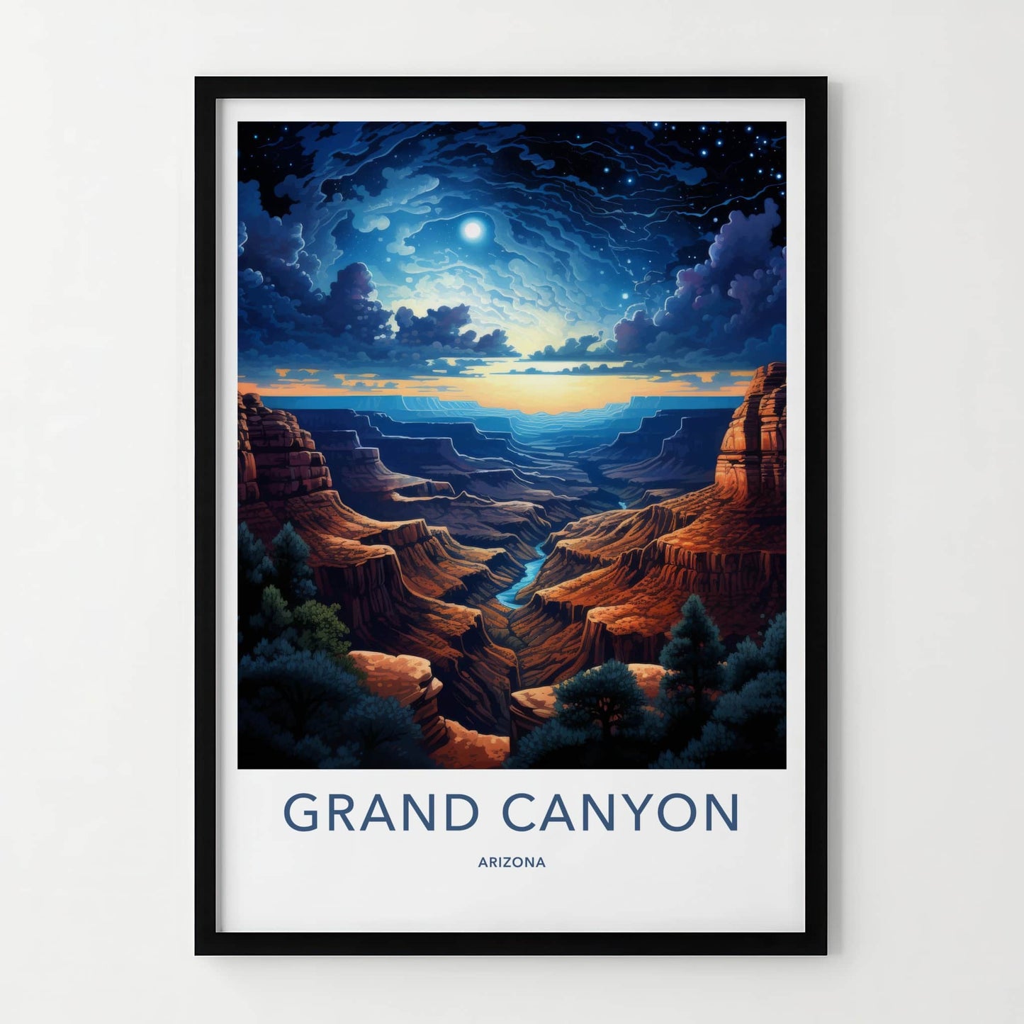 Grand Canyon Poster - Arizona Wall Art - Moonlit Canyon River Home Decor