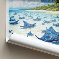 Grand Cayman Poster - Cayman Islands Travel Art - Stingray City Scene Home Decor