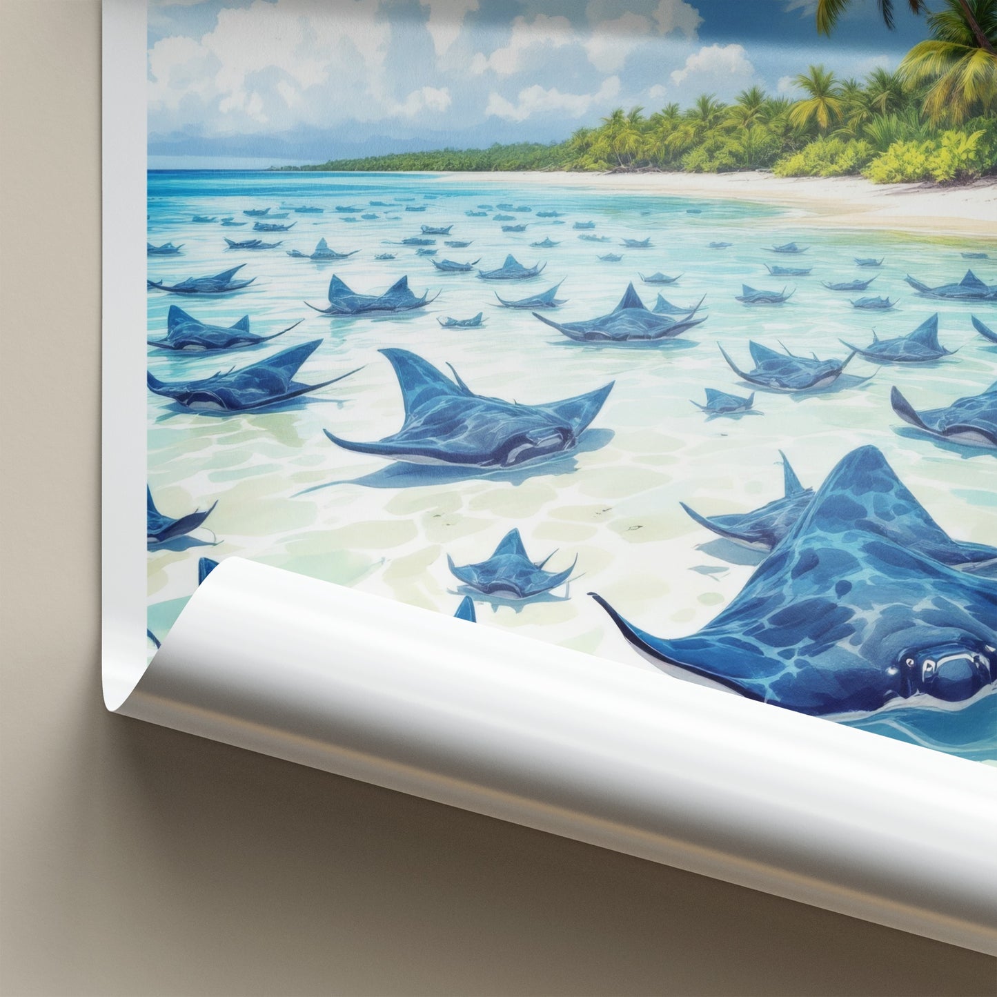 Grand Cayman Poster - Cayman Islands Travel Art - Stingray City Scene Home Decor