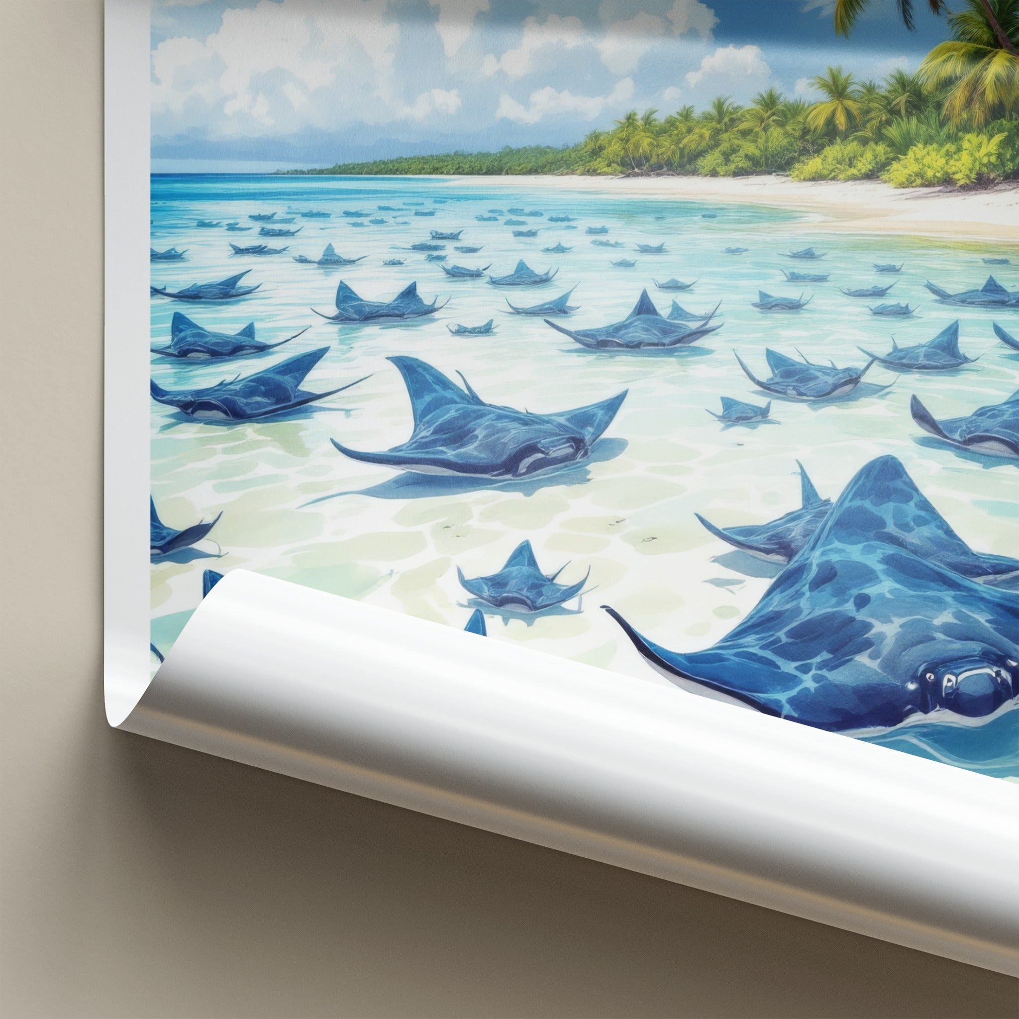 Grand Cayman Poster - Cayman Islands Travel Art - Stingray City Scene Home Decor