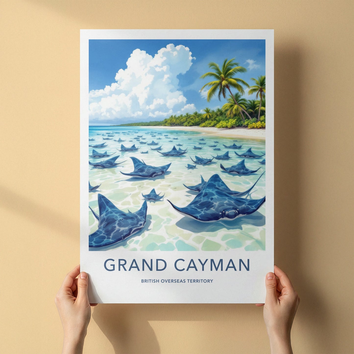 Grand Cayman Poster - Cayman Islands Travel Art - Stingray City Scene Home Decor