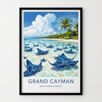Grand Cayman Poster - Cayman Islands Travel Art - Stingray City Scene Home Decor