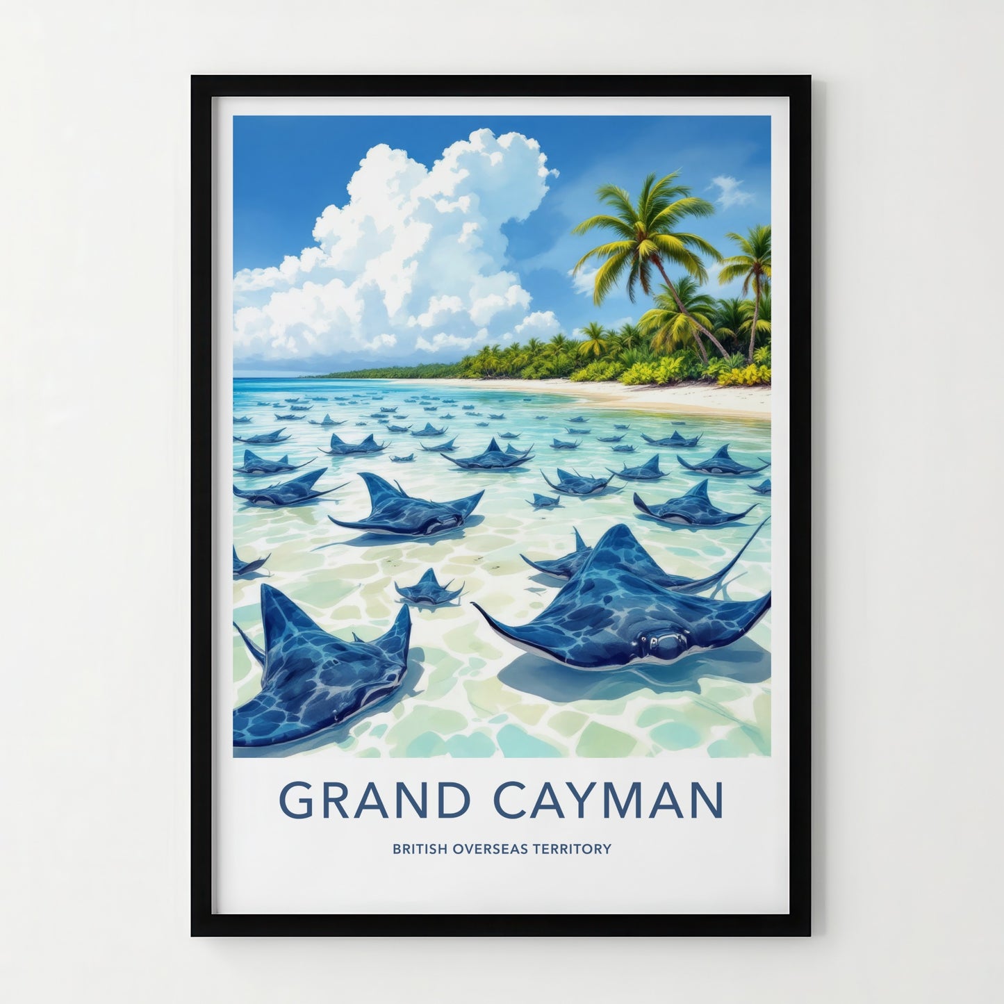 Grand Cayman Poster - Cayman Islands Travel Art - Stingray City Scene Home Decor