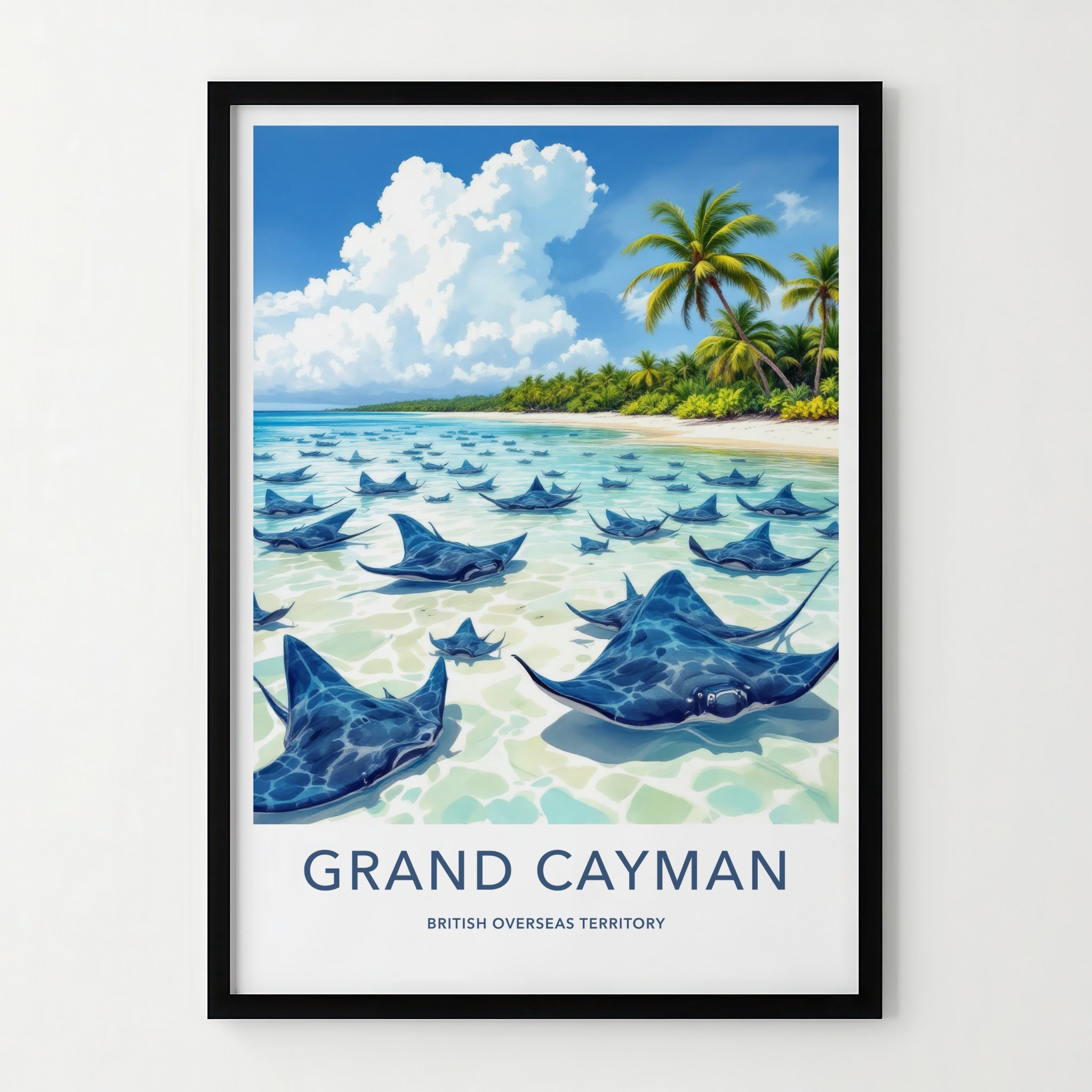 Grand Cayman Poster - Cayman Islands Travel Art - Stingray City Scene Home Decor