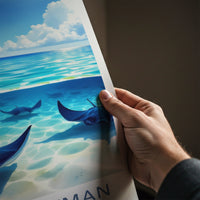 Grand Cayman Poster - Cayman Islands Travel Art - Swimming Blue Stingrays Wall Decor