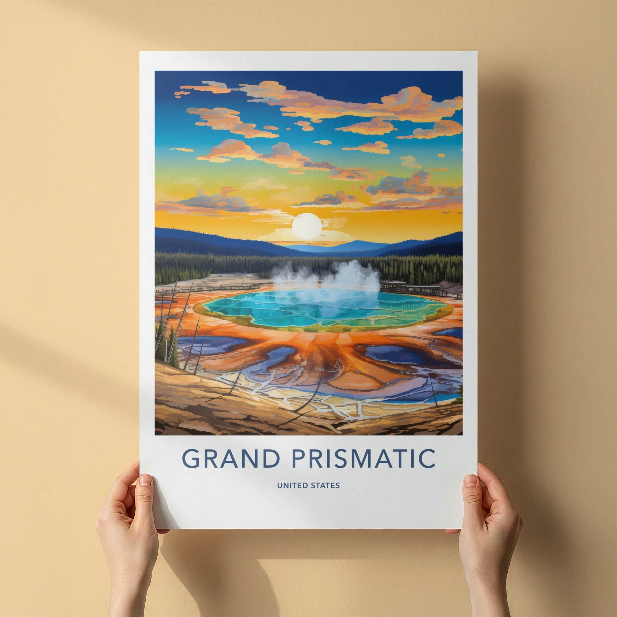 Grand Prismatic Poster - Wyoming Travel Art - Vivid Prismatic Spring Home Decor