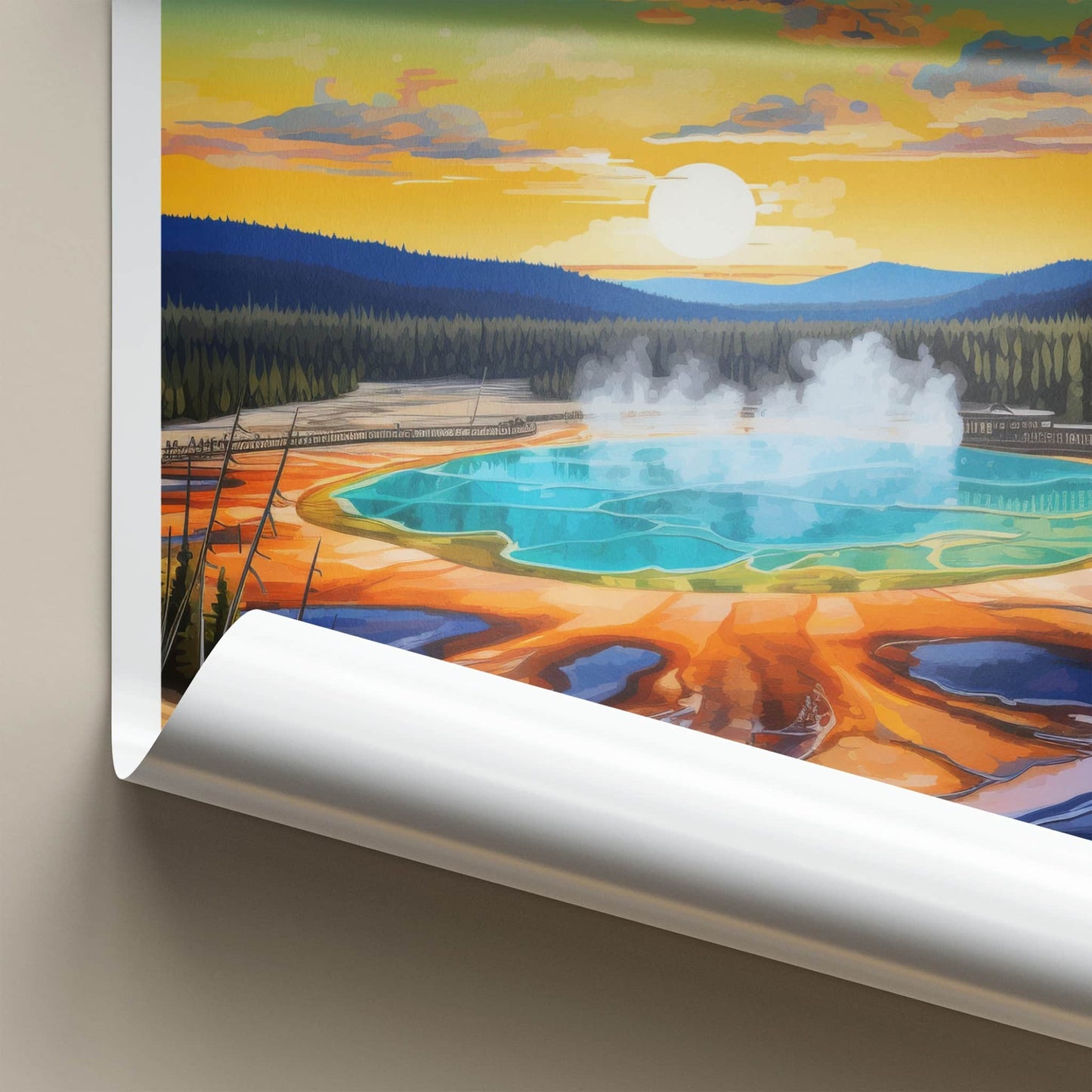 Grand Prismatic Poster - Wyoming Travel Art - Vivid Prismatic Spring Home Decor