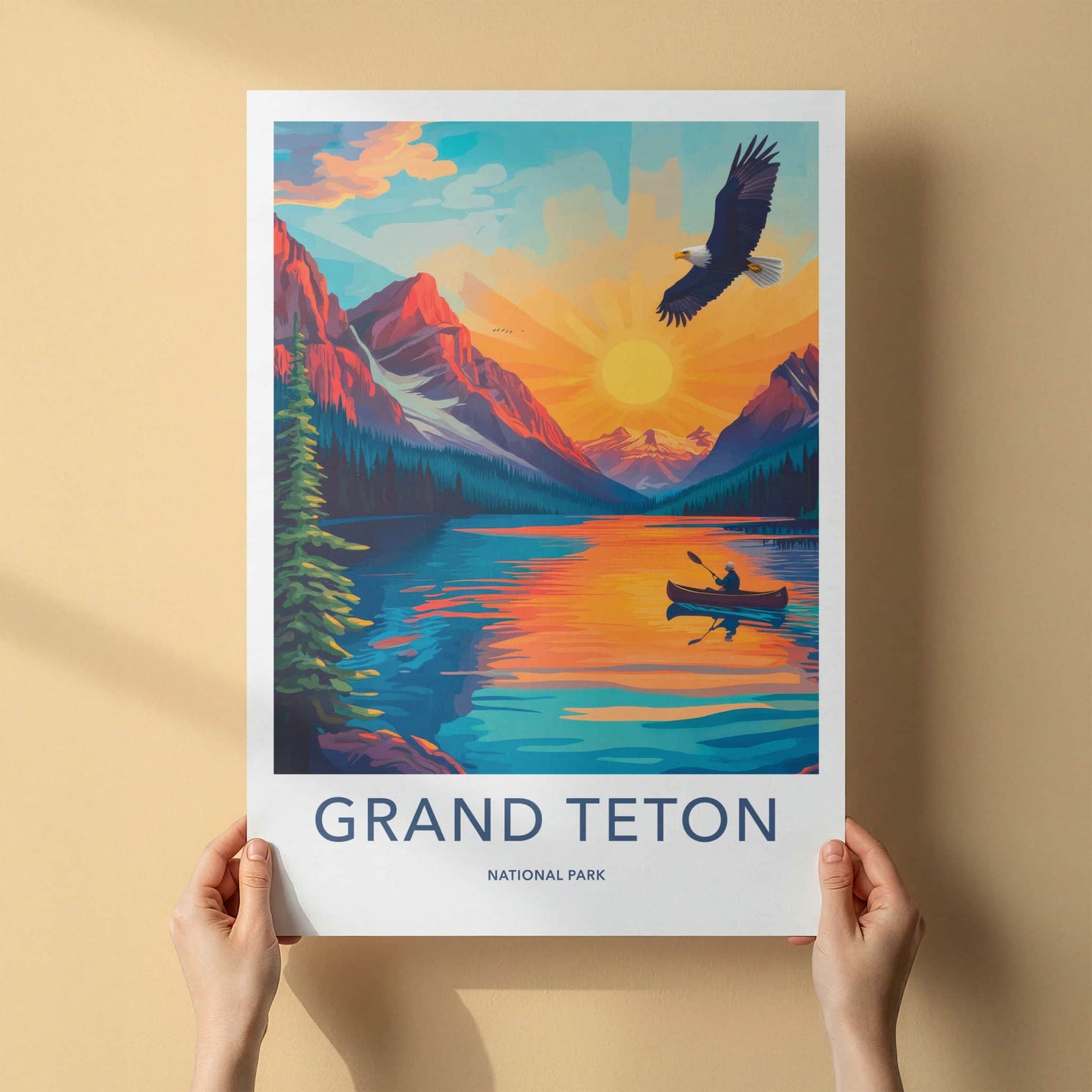 Grand Teton National Park Poster - Wyoming Wall Art - Eagle Lake Sunset Home Decor