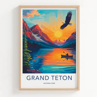 Grand Teton National Park Poster - Wyoming Wall Art - Eagle Lake Sunset Home Decor