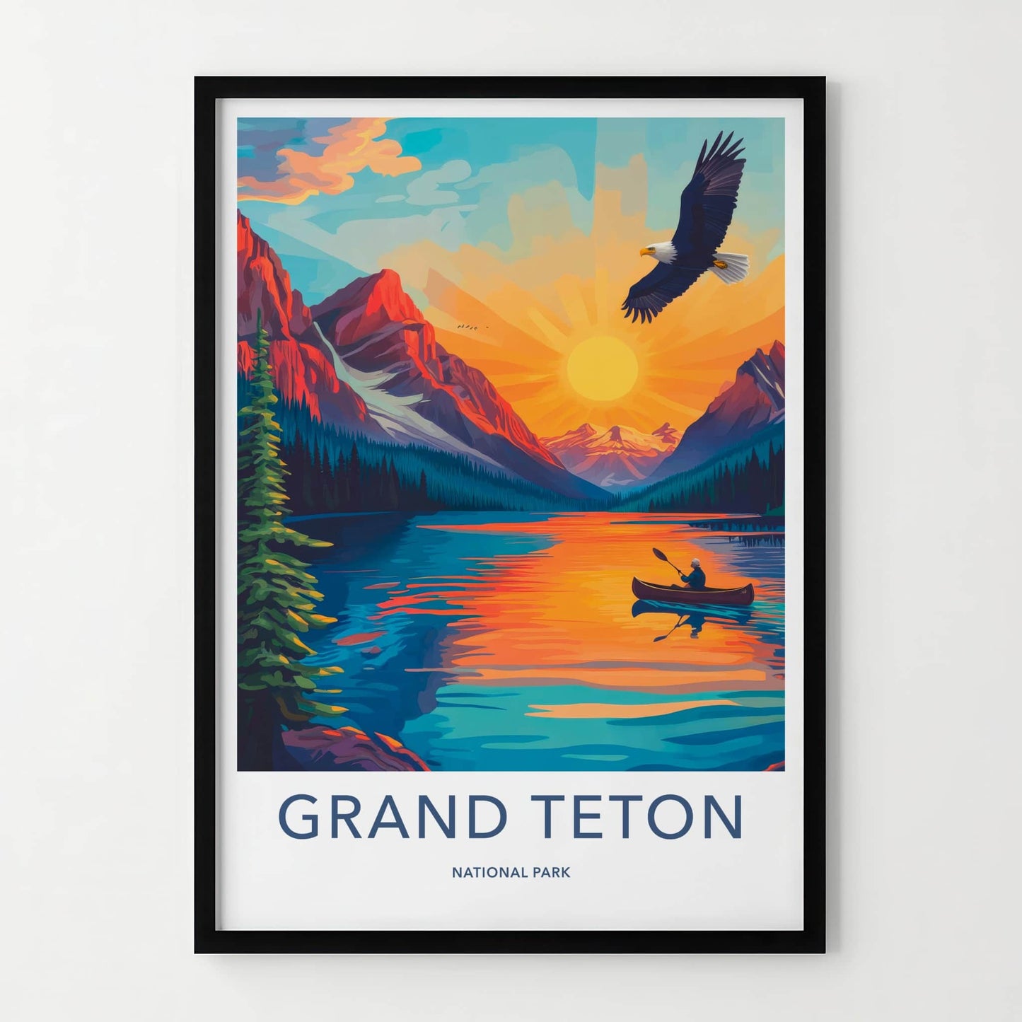 Grand Teton National Park Poster - Wyoming Wall Art - Eagle Lake Sunset Home Decor