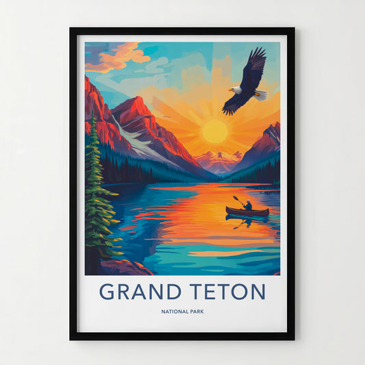 Grand Teton National Park Poster - Wyoming Wall Art - Eagle Lake Sunset Home Decor