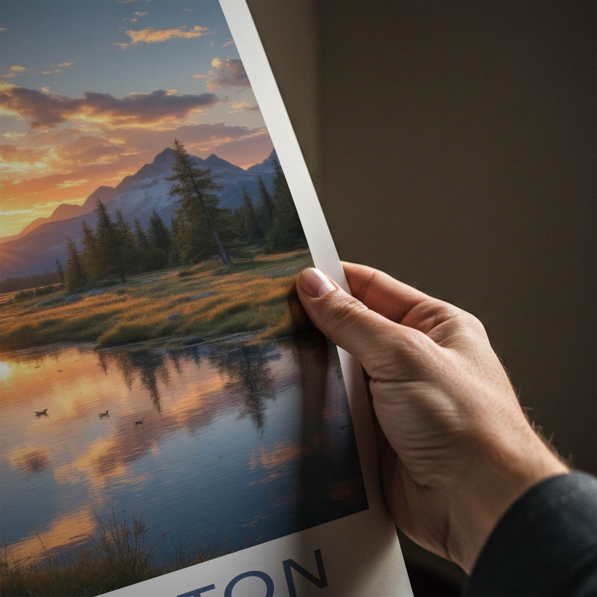 Grand Teton Poster - Wyoming Art Print - Sunset Mountain River Home Decor